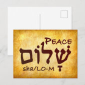 Peace Shalom in het Hebreeuws Briefkaart (Voorkant / Achterkant)