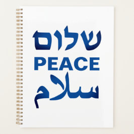 Peace Shalom Salaam wit & blauw moderne typografie Planner
