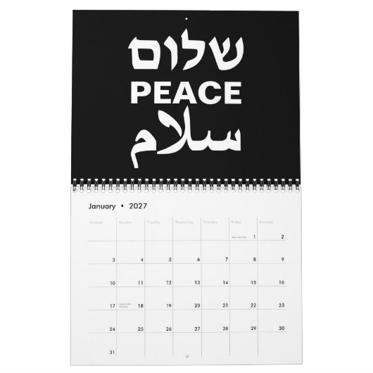 Peace Shalom Salaam zwart wit moderne typografie Kalender (Jan 2027)