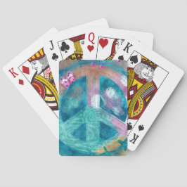Peace Sign Beach Abstract Blauwgroen Roze Hippie B Pokerkaarten
