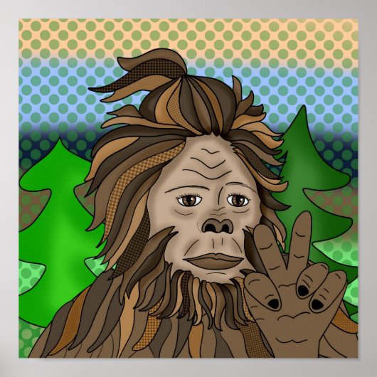 Peace Sign Bigfoot Sasquatch Poster (Voorkant)