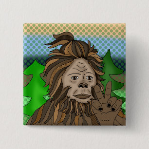 Peace Sign Bigfoot Sasquatch Vierkante Button 5,1 Cm