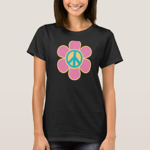 Peace Sign Bright Colorful Flowers 70's Hippi T-shirt