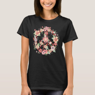 Peace Sign Bright Colorful Flowers 70's Hippi T-shirt