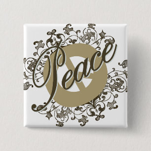 Peace Sign  Brown Vierkante Button 5,1 Cm