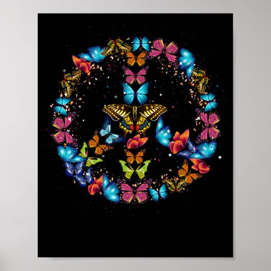 Peace Sign Butterflies 60s Retro World 70s Hippie Poster (Voorkant)