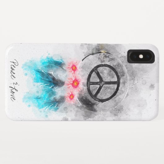 *~* Peace Sign Feathers Flowers GrungeTribal Boho Case-Mate iPhone Case (Achterkant (horizontaal))