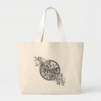 Peace Sign Filigree Floral Grote Tote Bag