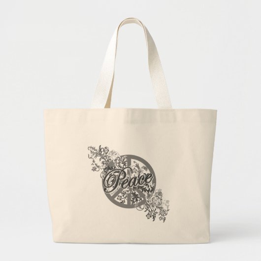 Peace Sign Filigree Floral Grote Tote Bag (Voorkant)