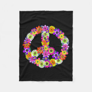 Peace Sign Floral in Black Fleece Deken