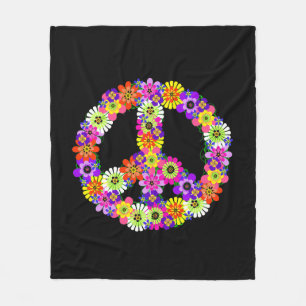 Peace Sign Floral in Black Fleece Deken
