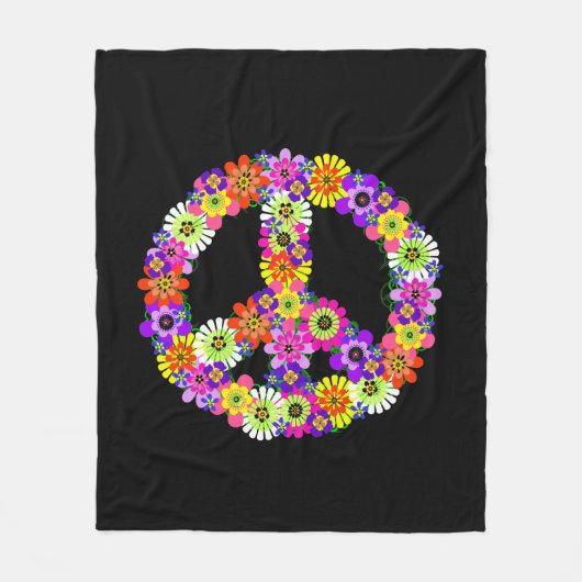 Peace Sign Floral in Black Fleece Deken (Voorkant)