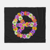 Peace Sign Floral in Black Fleece Deken (Voorkant (Horizontaal))