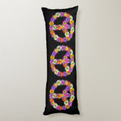 Peace Sign Floral in Black Lichaamskussen (Achterkant (Verticaal))