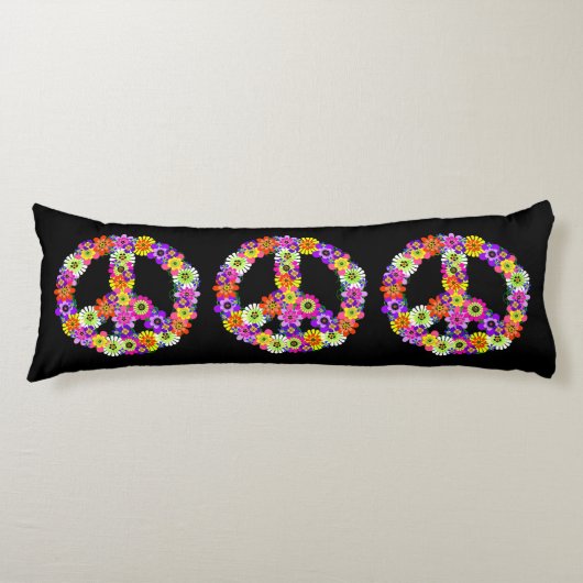 Peace Sign Floral in Black Lichaamskussen (Voorkant)