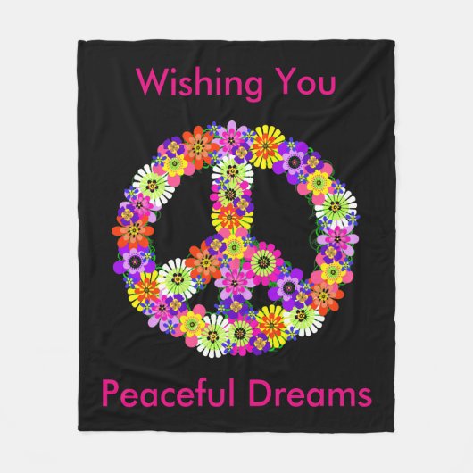 Peace Sign Floral in Black Peaceful Dreams Fleece Deken (Voorkant)