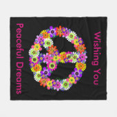 Peace Sign Floral in Black Peaceful Dreams Fleece Deken (Voorkant (Horizontaal))