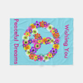 Peace Sign Floral in Light Blue Peaceful Dreams Fleece Deken (Voorkant (Horizontaal))
