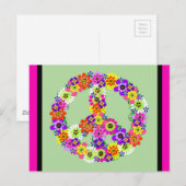 Peace Sign Floral met fuchsia en zwarte grens Briefkaart (Voorkant / Achterkant)