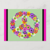Peace Sign Floral met fuchsia en zwarte grens Briefkaart (Voorkant)