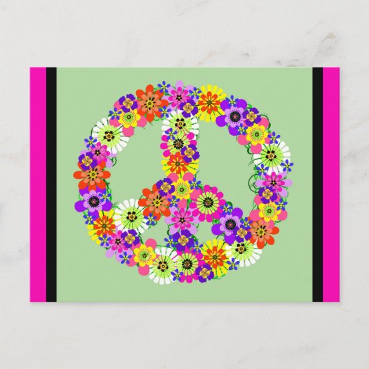 Peace Sign Floral met fuchsia en zwarte grens Briefkaart (Voorkant)