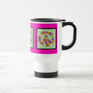 Peace Sign Floral met fuchsia en zwarte grens Reisbeker