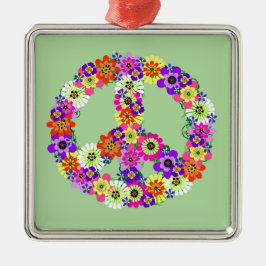 Peace Sign Floral Metalen Ornament