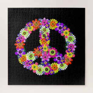 Peace Sign Floral op Black Legpuzzel
