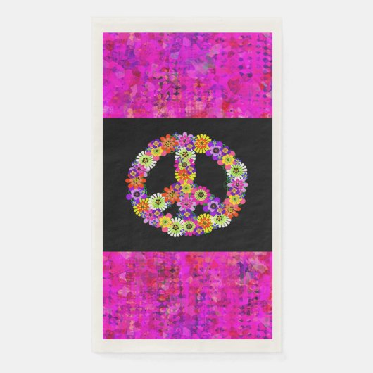 Peace Sign Floral op Black met Petals Servet (Voorkant)