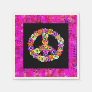 Peace Sign Floral op Black Petals Servet