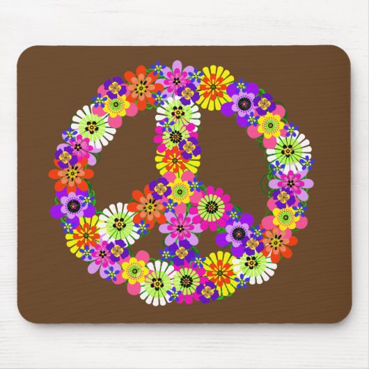 Peace Sign Floral op Brown Muismat (Voorkant)