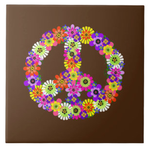 Peace Sign Floral op Brown Tegeltje