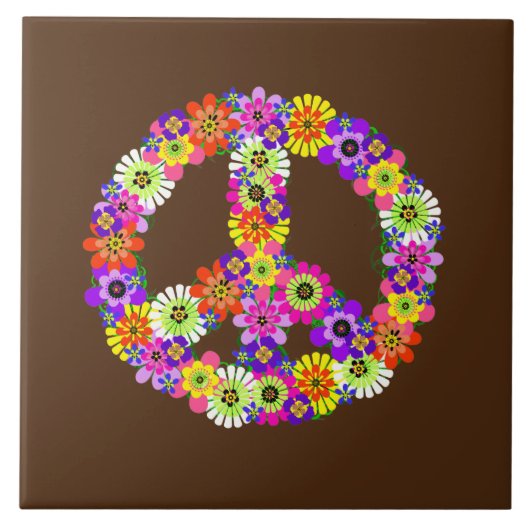 Peace Sign Floral op Brown Tegeltje (Voorkant)
