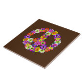Peace Sign Floral op Brown Tegeltje (Zijkant)