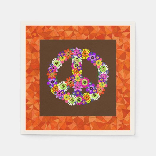 Peace Sign Floral op bruin met Oranje Servet (Voorkant)