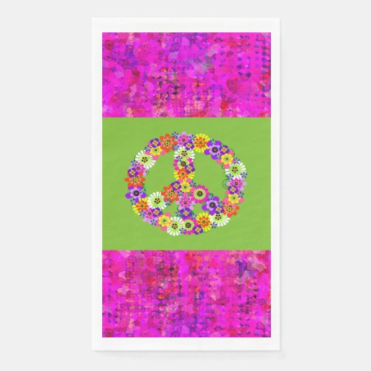 Peace Sign Floral op Lime Green met Petals Servet (Voorkant)