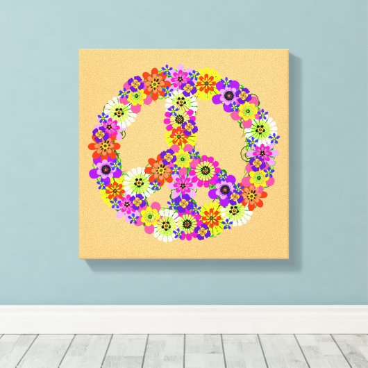 Peace Sign Floral op Peach Canvas Afdruk (Insitu (Houten vloer))
