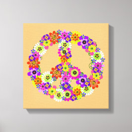Peace Sign Floral op Peach Canvas Afdruk