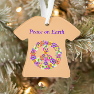 Peace Sign Floral op Peach Ornament