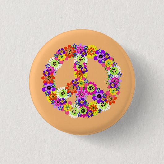 Peace Sign Floral op Peach Ronde Button 3,2 Cm (Voorkant)