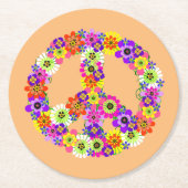 Peace Sign Floral op Peach Ronde Kartonnen Onderzetter (Voorkant)