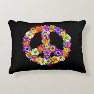 Peace Sign Floral op zwart Accent Kussen