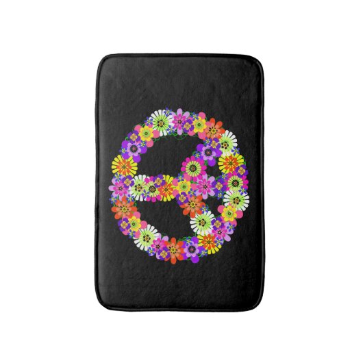 Peace Sign Floral op zwart Badmat (Voorkant Verticaal)