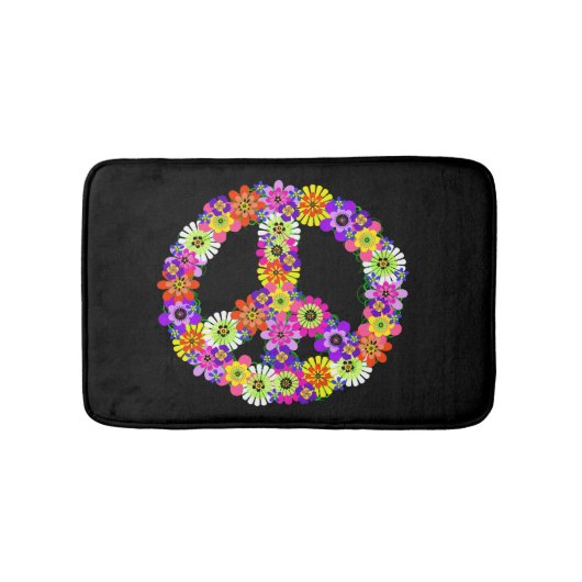 Peace Sign Floral op zwart Badmat (Voorkant)