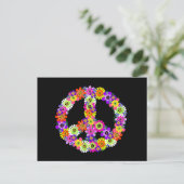 Peace Sign Floral op zwart Briefkaart (Staand voorkant)
