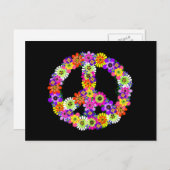 Peace Sign Floral op zwart Briefkaart (Voorkant / Achterkant)