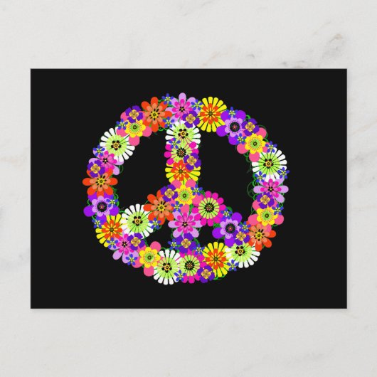 Peace Sign Floral op zwart Briefkaart (Voorkant)