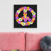 Peace Sign Floral op zwart Canvas Afdruk (Insitu (Woonkamer))