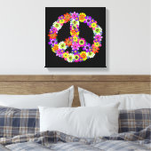 Peace Sign Floral op zwart Canvas Afdruk (Insitu (Slaapkamer))