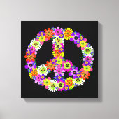 Peace Sign Floral op zwart Canvas Afdruk (Voorkant)